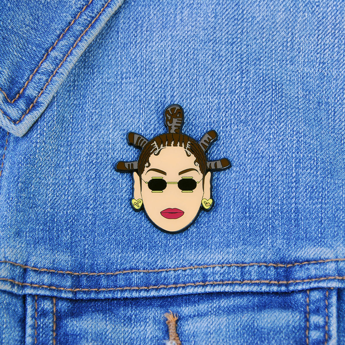 Beyonce Knowles Lapel Pin, On jean jacket