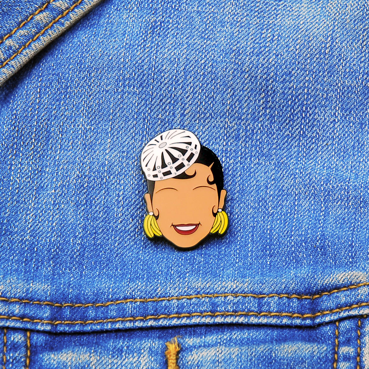 Josephine Baker Lapel Pin, On jean jacket