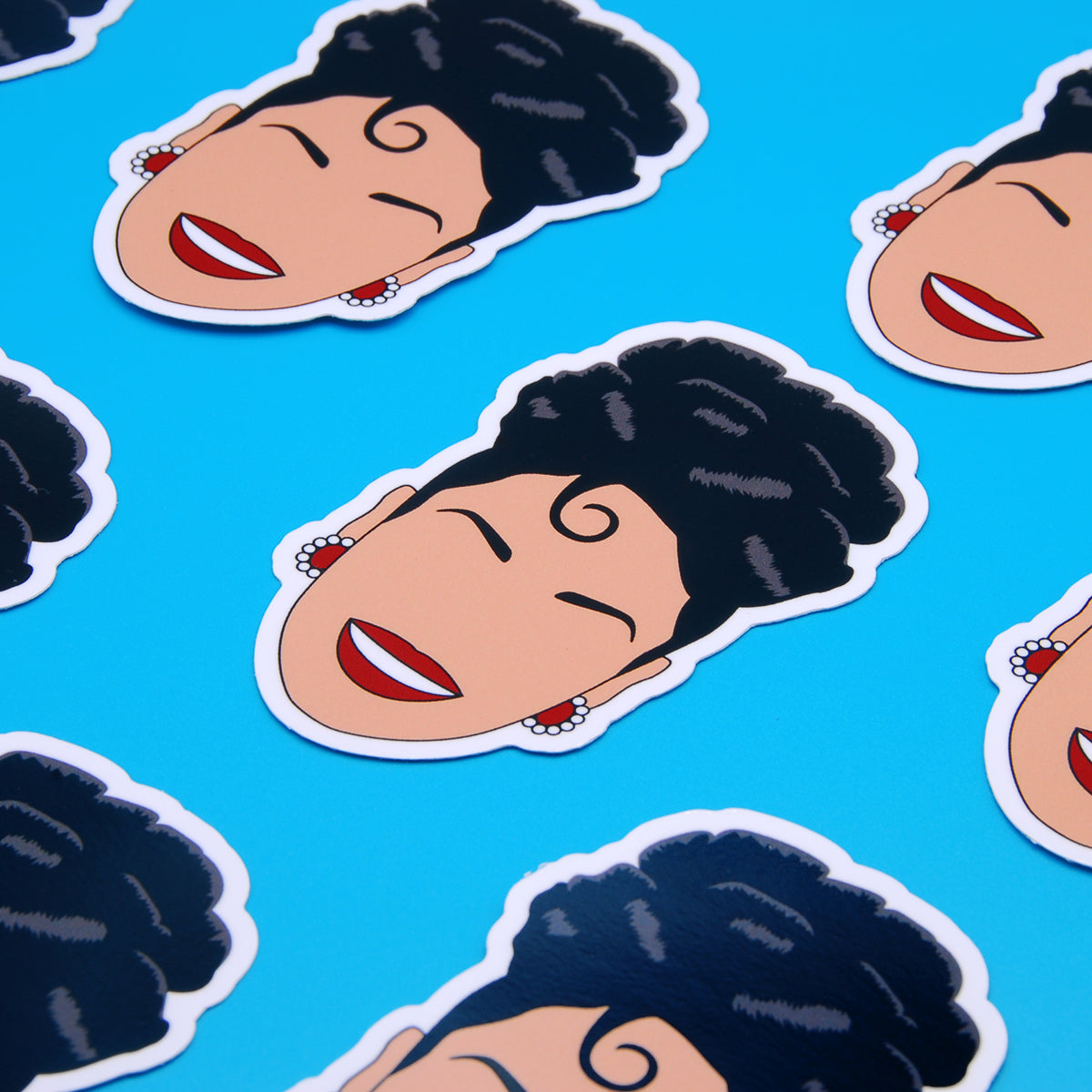 Selena Quintanilla Vinyl Sticker, On blue background