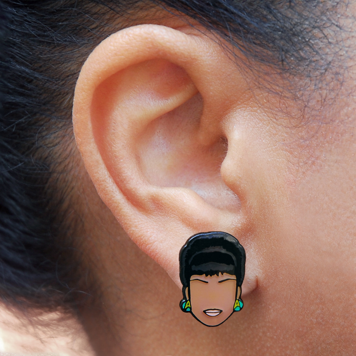 Star Trek Lieutenant Uhura Earrings, On model