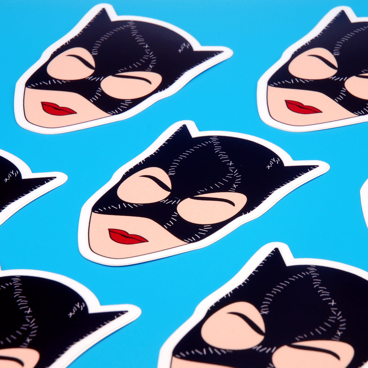 Catwoman Vinyl Stickers, On blue background