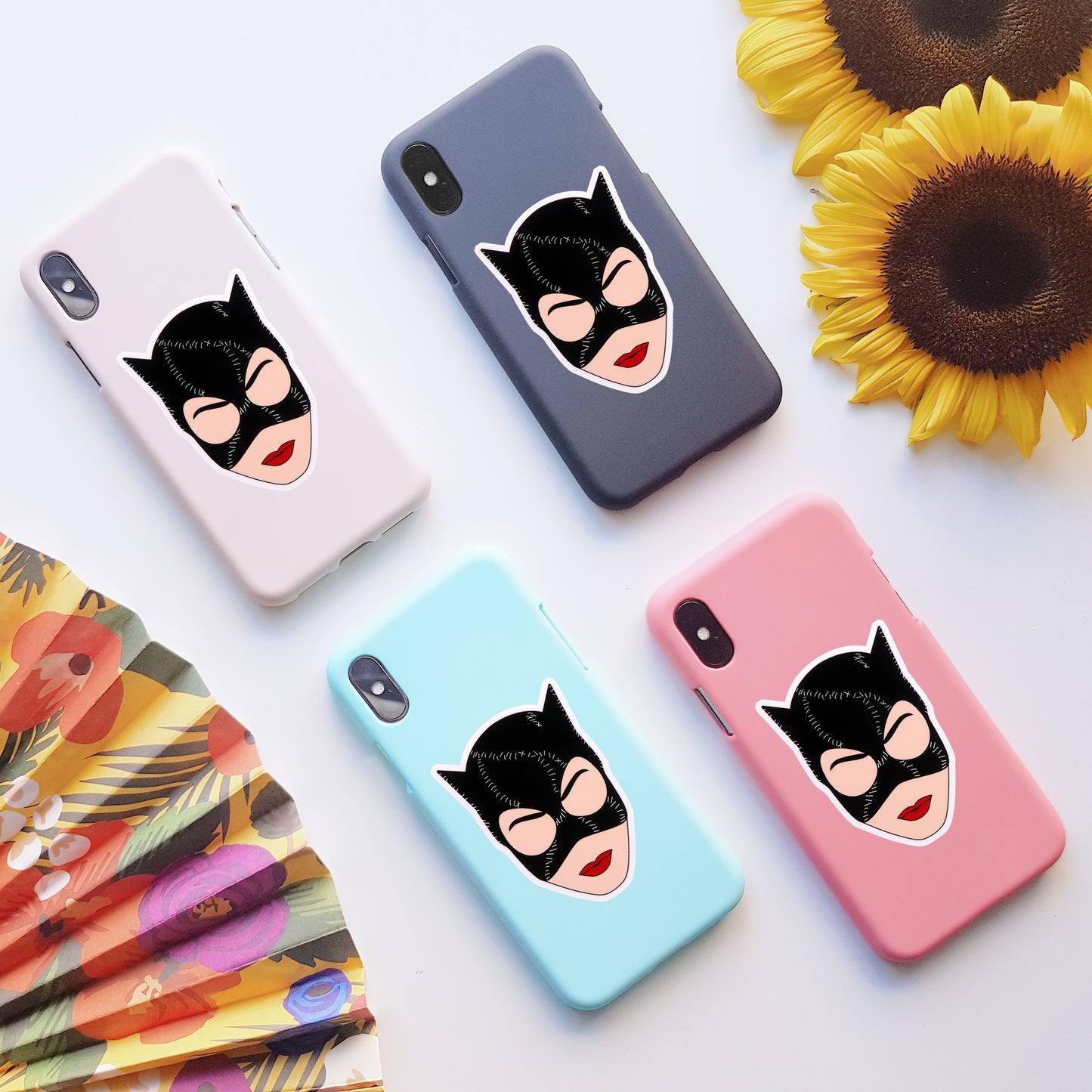 Catwoman Vinyl Stickers, On back of phone cases