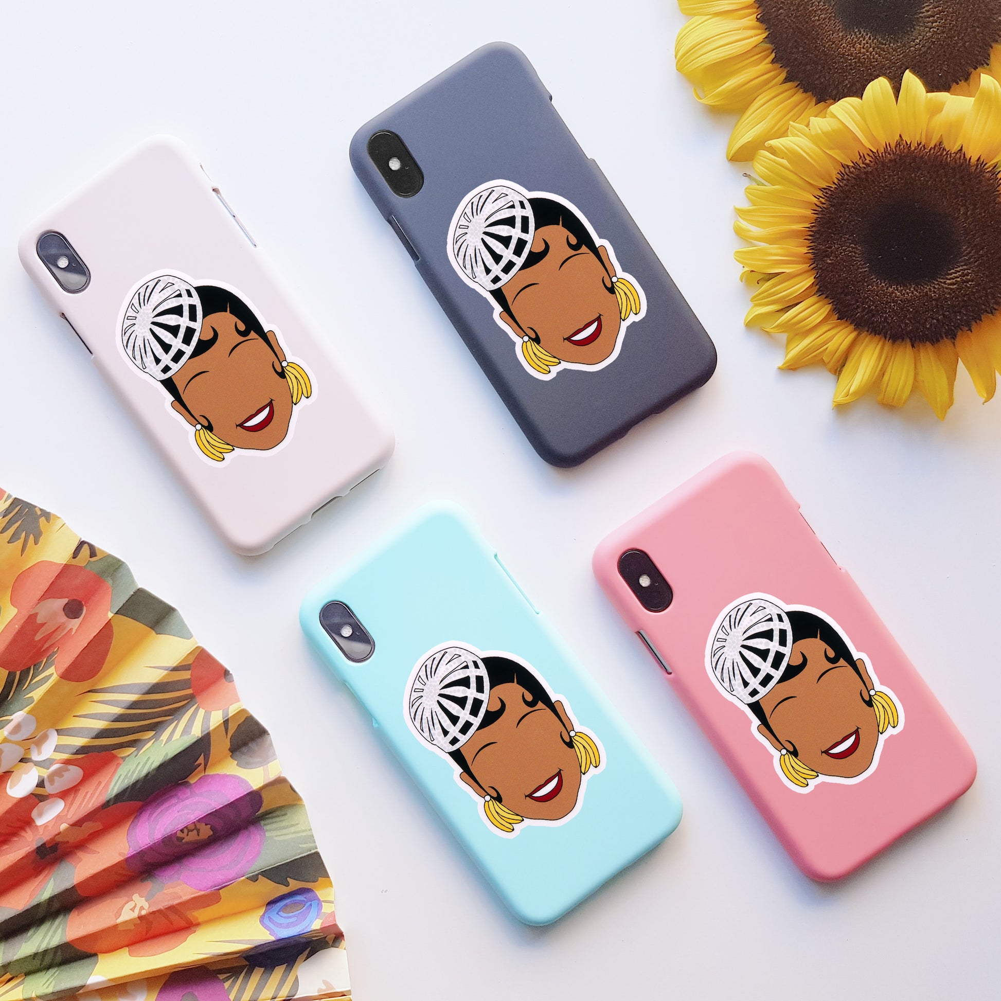 Josephine Baker Vinyl Stickers, On back of phone cases