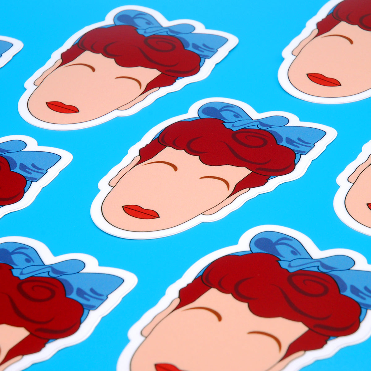 Lucille Ball Vinyl Stickers, On blue background