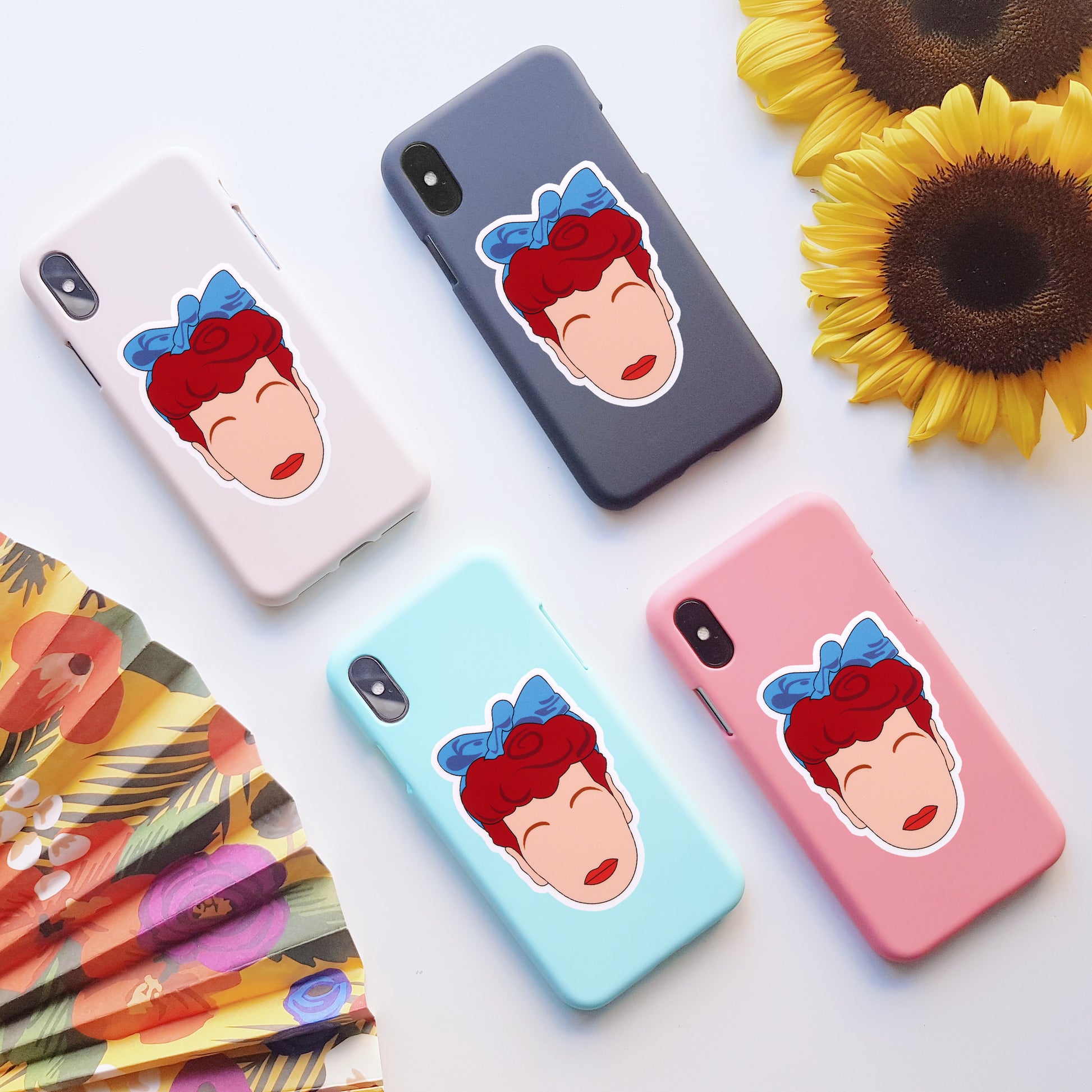 Lucille Ball Vinyl Stickers, On back of phone cases