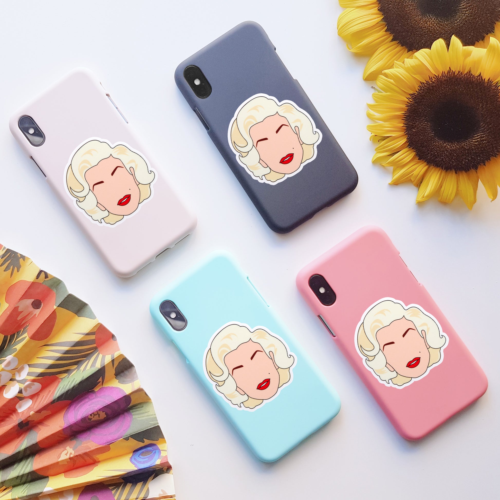 Marilyn Monroe Vinyl Stickers, On back of phone cases